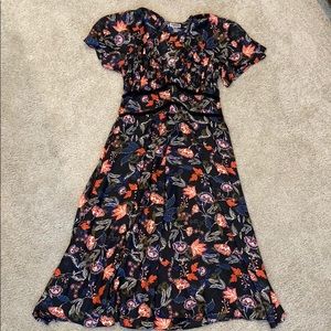 Black floral silk midi dress